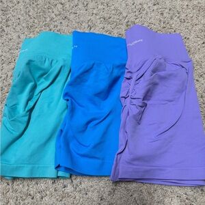 3-Pack Peachy Bunz Solid Seamless Shorts — Teal, Blue, Lavender